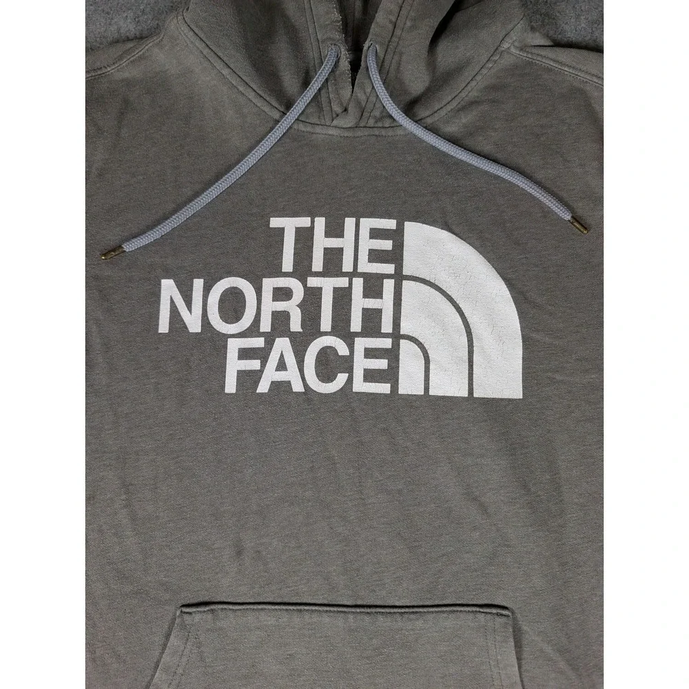The North Face Mens Half Dome Pullover Hoodie Grey Logo Fleece Sweatshirt L